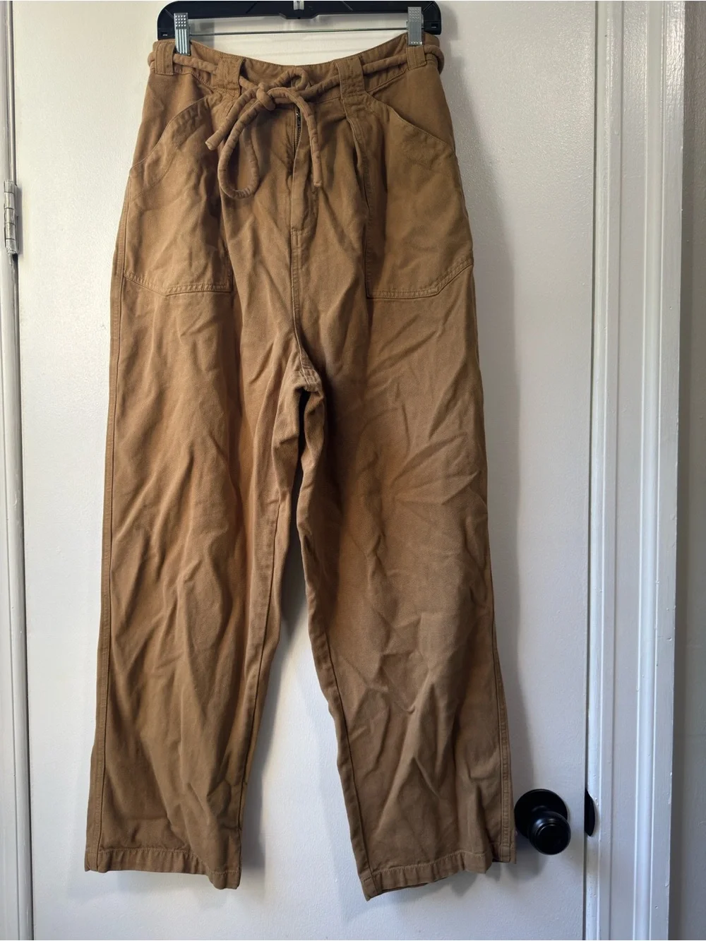 Free People Cropped Drawstring Utility Pants in Camel